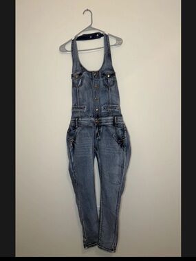 Y2K Vintage JLo inspired coqueta womens denim jumpsuit adjustable size M